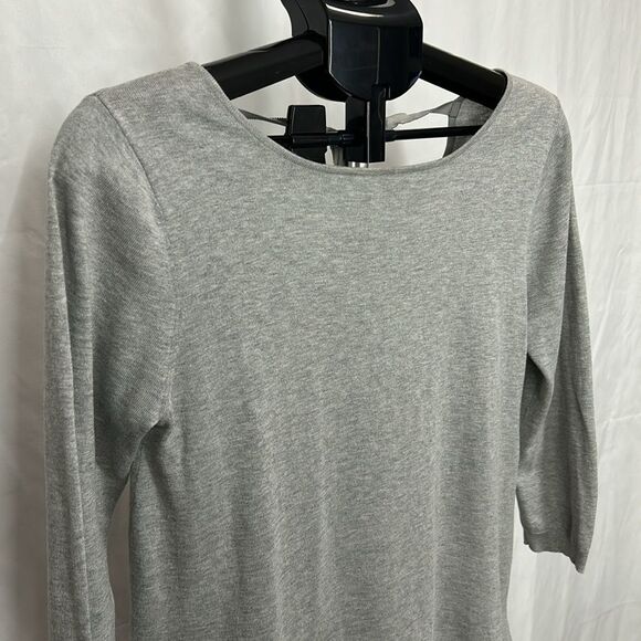 Garnet Hill Heathered Grey Silk Cotton Blend Knit Top Tie Back - Picture 3 of 8